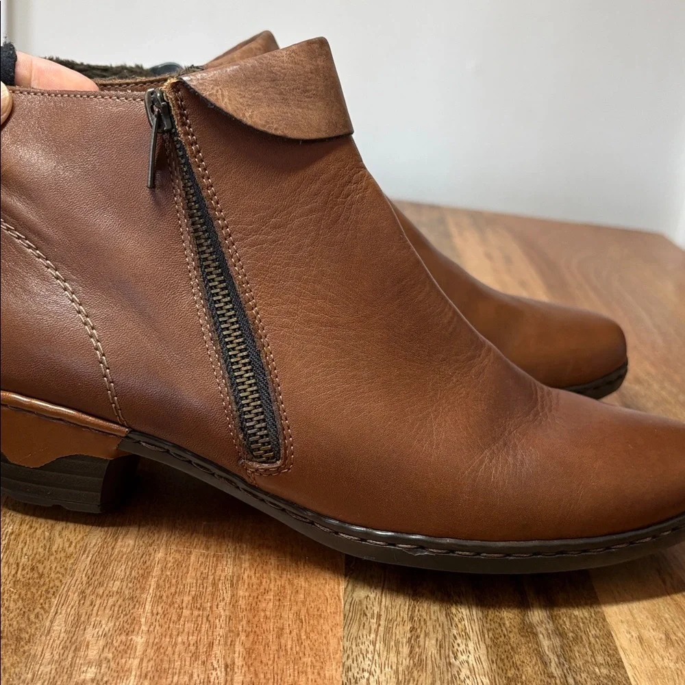 Reiker Brown Leather Lined Zipper Ankle Boots Size 41